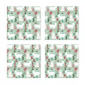 persian cat christmas fabric - cat christmas, christmas cat fabric, persian cat fabric -mint