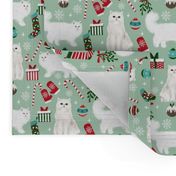 persian cat christmas fabric - cat christmas, christmas cat fabric, persian cat fabric -mint