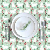 persian cat christmas fabric - cat christmas, christmas cat fabric, persian cat fabric -mint