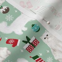 persian cat christmas fabric - cat christmas, christmas cat fabric, persian cat fabric -mint