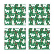 persian cat christmas fabric - cat christmas, christmas cat fabric, persian cat fabric - green