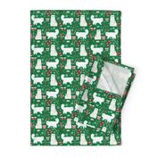 persian cat christmas fabric - cat christmas, christmas cat fabric, persian cat fabric - green