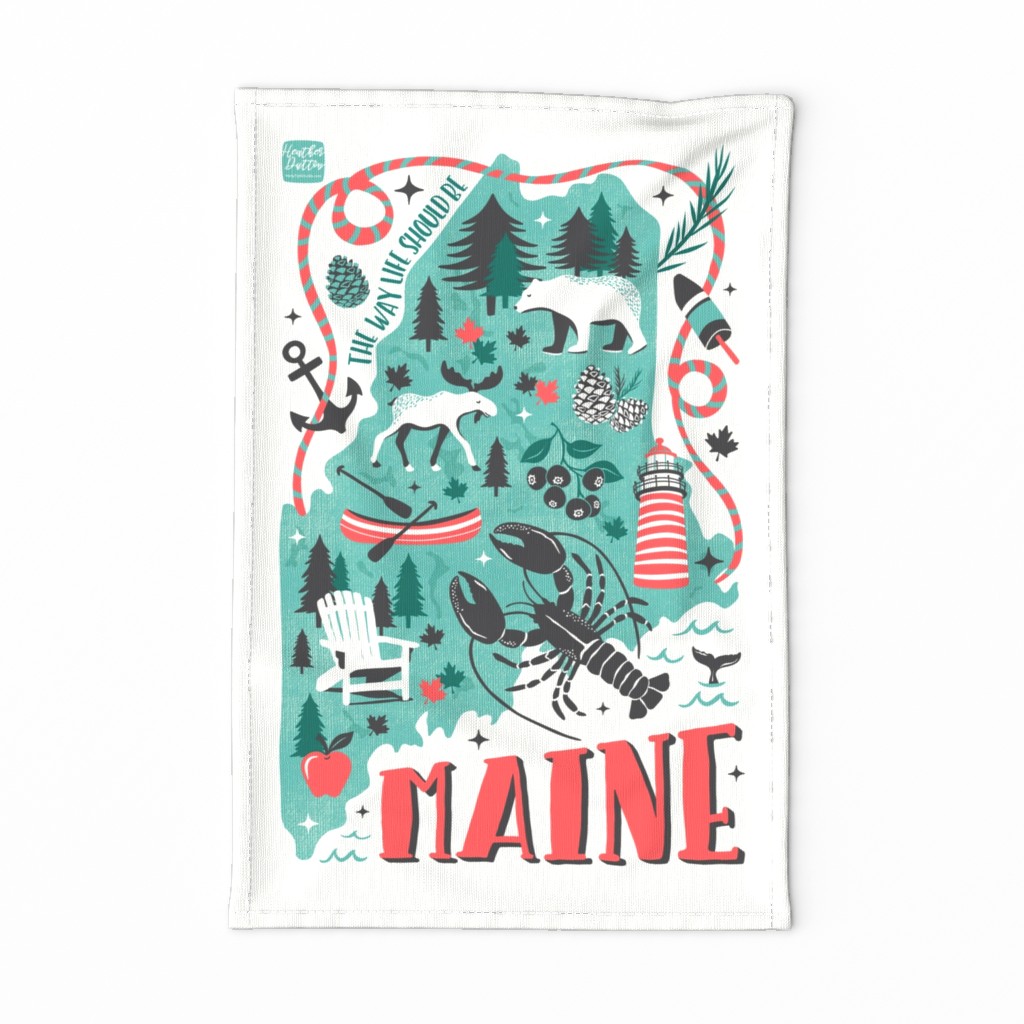 Maine Map Tea Towel - Retro Illustrated Travel Map