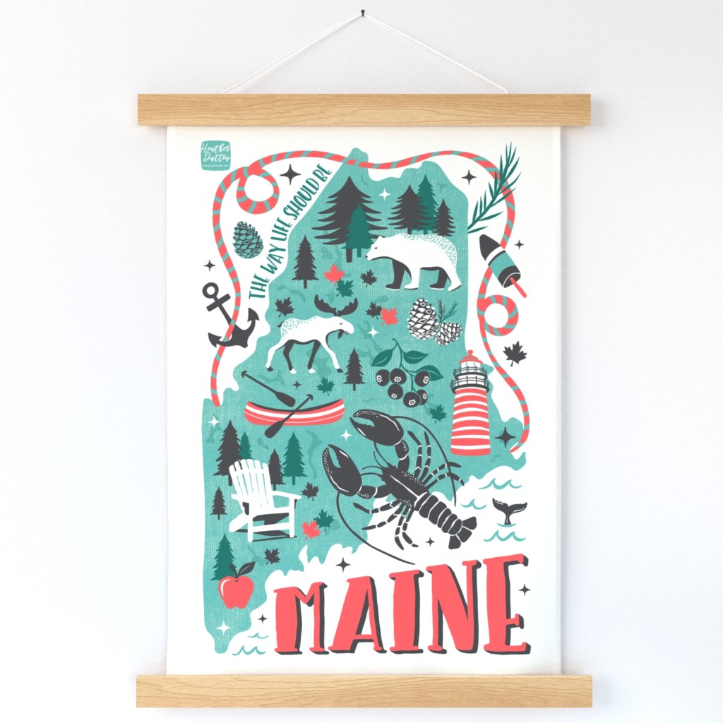 Maine Map Tea Towel - Retro Illustrated Travel Map