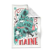 Maine Map Tea Towel - Retro Illustrated Travel Map