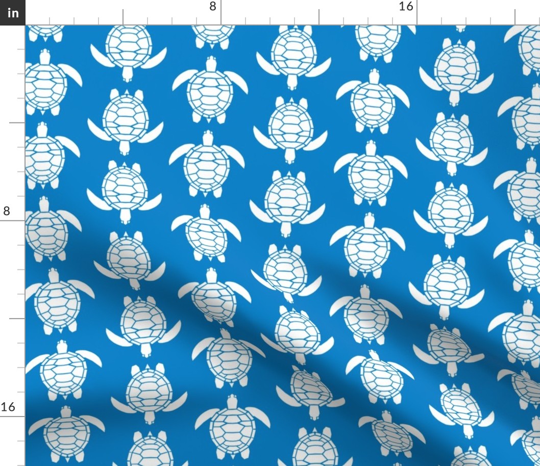 Three Inch White Turtles on Turquoise Blue