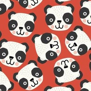 Happy scandi pandas on red