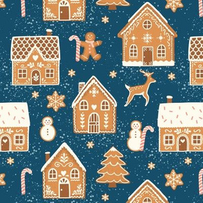 Gingerbread Village (small) on dark blue