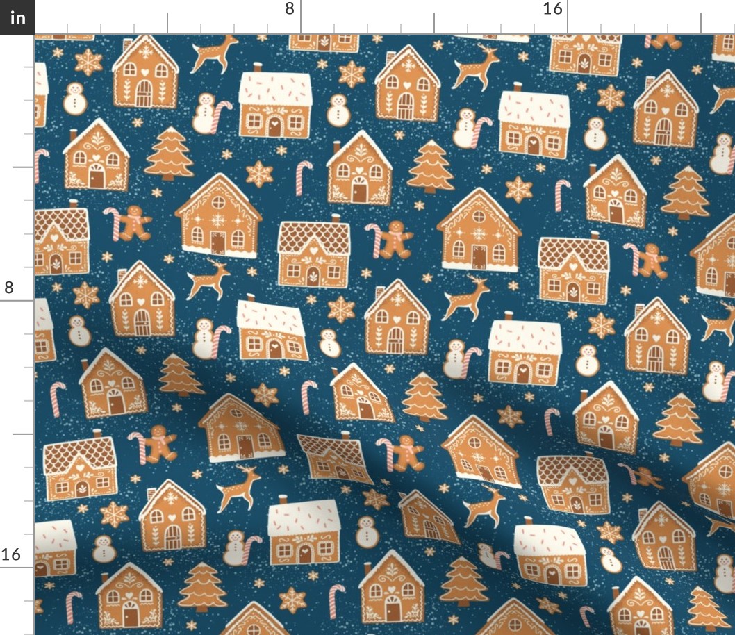 Gingerbread Village (small) on dark blue