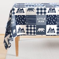 Little Man & You Will Move Mountains Quilt Top - Navy (bear) (90) C19BS