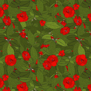 Camellia tile red on moss