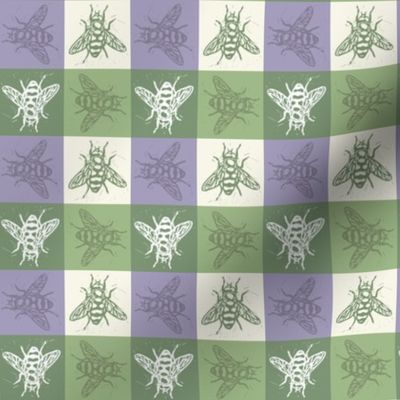 Busy Bee Gingham - Lavender and Sage - Green Bees