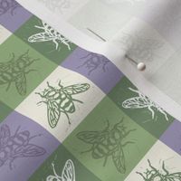 Busy Bee Gingham - Lavender and Sage - Green Bees