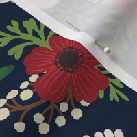 Christmas Floral Flowers on Navy  Background 