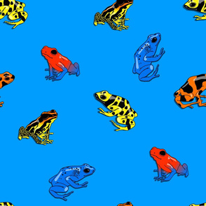 poison frogs on blue