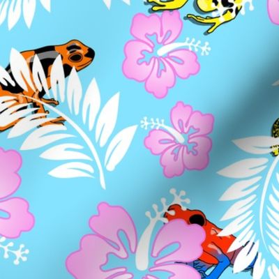 hawaiian frogs on light blue