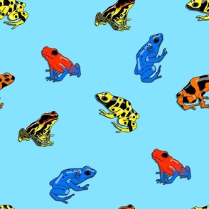 poison frogs on light blue