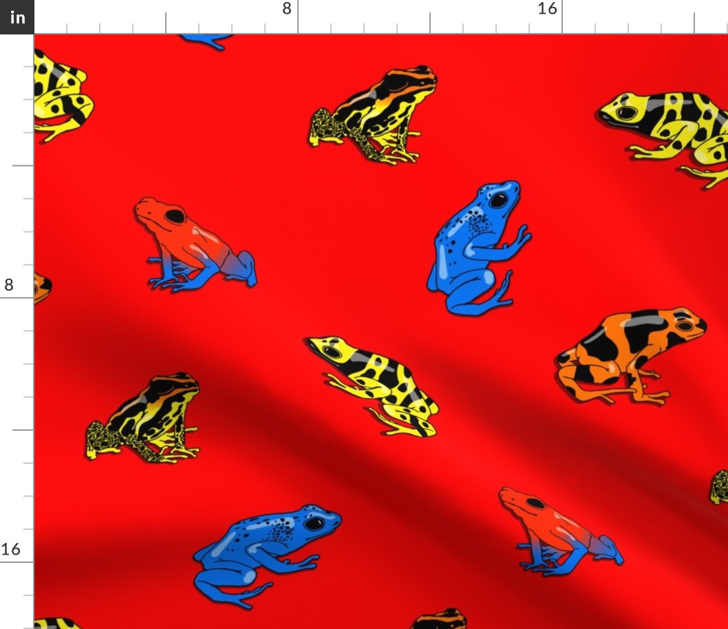 poison frogs on red