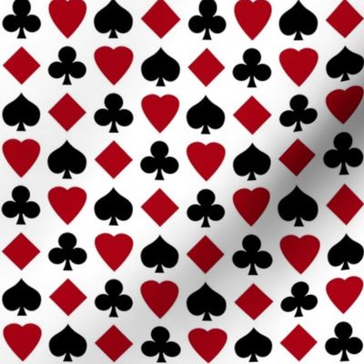Small Dark Red and Black Playing Card Suits on White