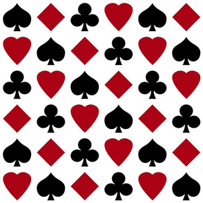 Medium Dark Red and Black Playing Card Suits on White
