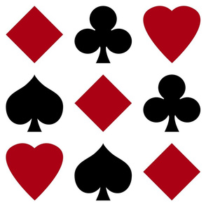 Jumbo Dark Red and Black Playing Card Suits on White