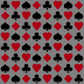Small Dark Red and Black Playing Card Suits on Medium Gray