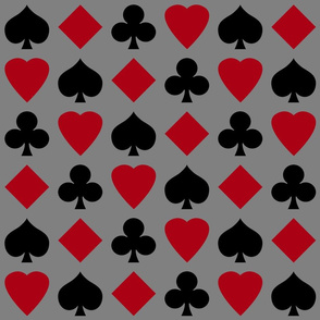 Medium Dark Red and Black Playing Card Suits on Medium Gray