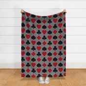 Jumbo Dark Red and Black Playing Card Suits on Medium Gray