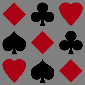 Jumbo Dark Red and Black Playing Card Suits on Medium Gray
