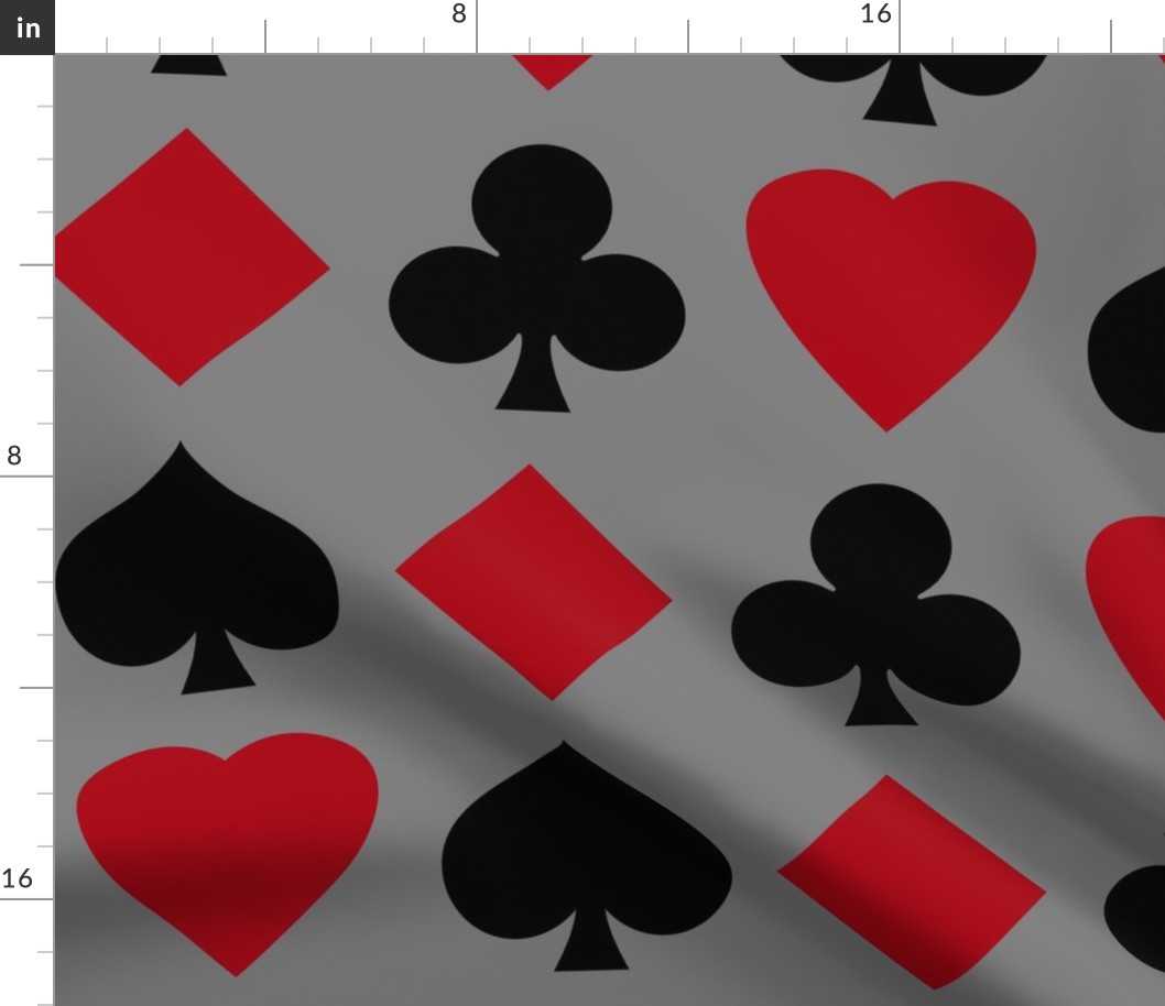 Jumbo Dark Red and Black Playing Card Suits on Medium Gray