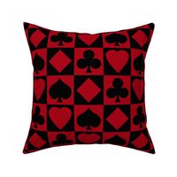 Medium Dark Red and Black Playing Card Suits on Black and Dark Red Checkerboard
