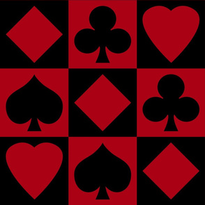 Jumbo Dark Red and Black Playing Card Suits on Black and Dark Red Checkerboard