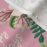 Christmas Florals Flowers with Happy Holidays Greeting Pink Background