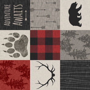 Adventure Awaits Bear/Paw - red, black, cream, grey - rotated