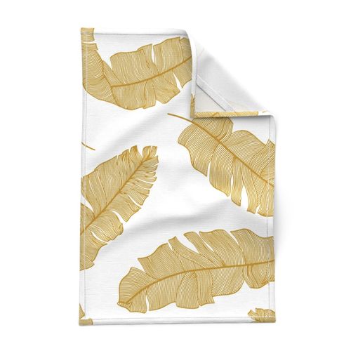 large tropical banana palm leaves - crisp white and mustard yellow gold 