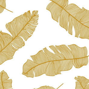 large tropical banana palm leaves - crisp white and mustard yellow gold 