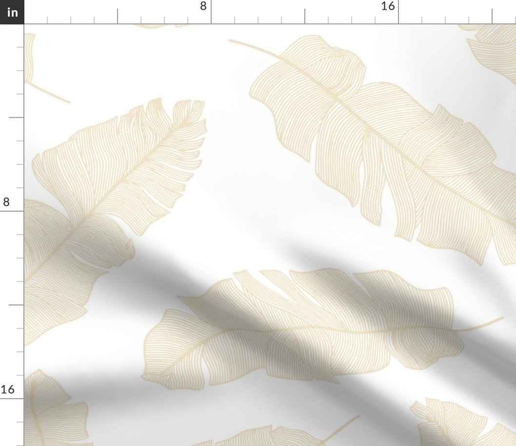 large tropical banana palm leaves - crisp white and sand buff beige