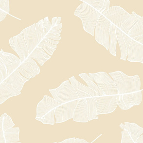 large tropical banana palm leaves - sand buff beige brown and white