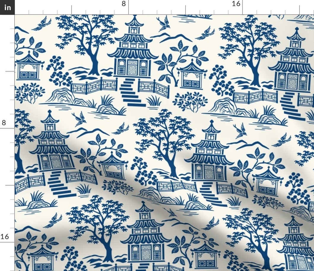 Chinoiserie Pagoda Blue on White