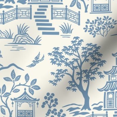 Chinoiserie Pagoda Slate Blue on White