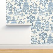 Chinoiserie Pagoda Slate Blue on White