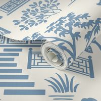 Chinoiserie Pagoda Slate Blue on White