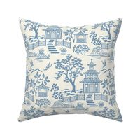 Chinoiserie Pagoda Slate Blue on White