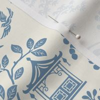 Chinoiserie Pagoda Slate Blue on White