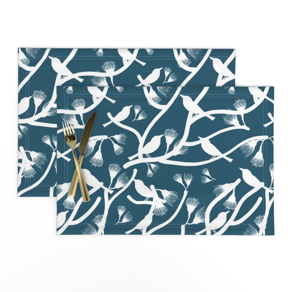 Bushland Spring - white on teal, large 