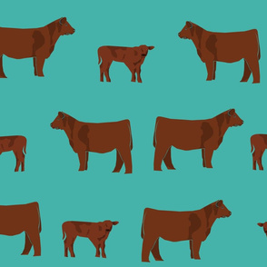 red angus fabric - angus cattle, angus fabric, cow fabric, cattle fabric - turquoise