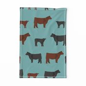 black and red angus cow fabric - cattle fabric, cow fabric, angus fabric - blue