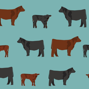 black and red angus cow fabric - cattle fabric, cow fabric, angus fabric - blue