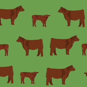 red angus fabric - angus cattle, angus fabric, cow fabric, cattle fabric - green