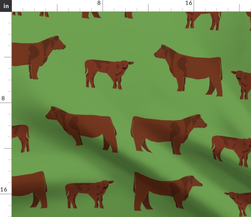 red angus fabric - angus cattle, angus fabric, cow fabric, cattle fabric - green